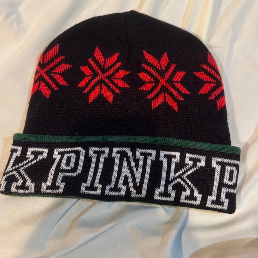 PINK Victoria's Secret Black and Red Knit Hat